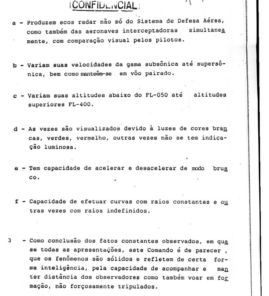 Typed page stamped Confidential, with items a through f on radar returns, speeds and lights, and item 3 with the command's conclusion