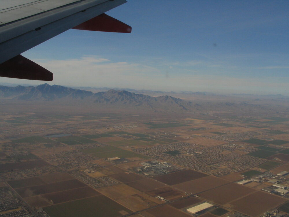 Desert mountain range seen from above
